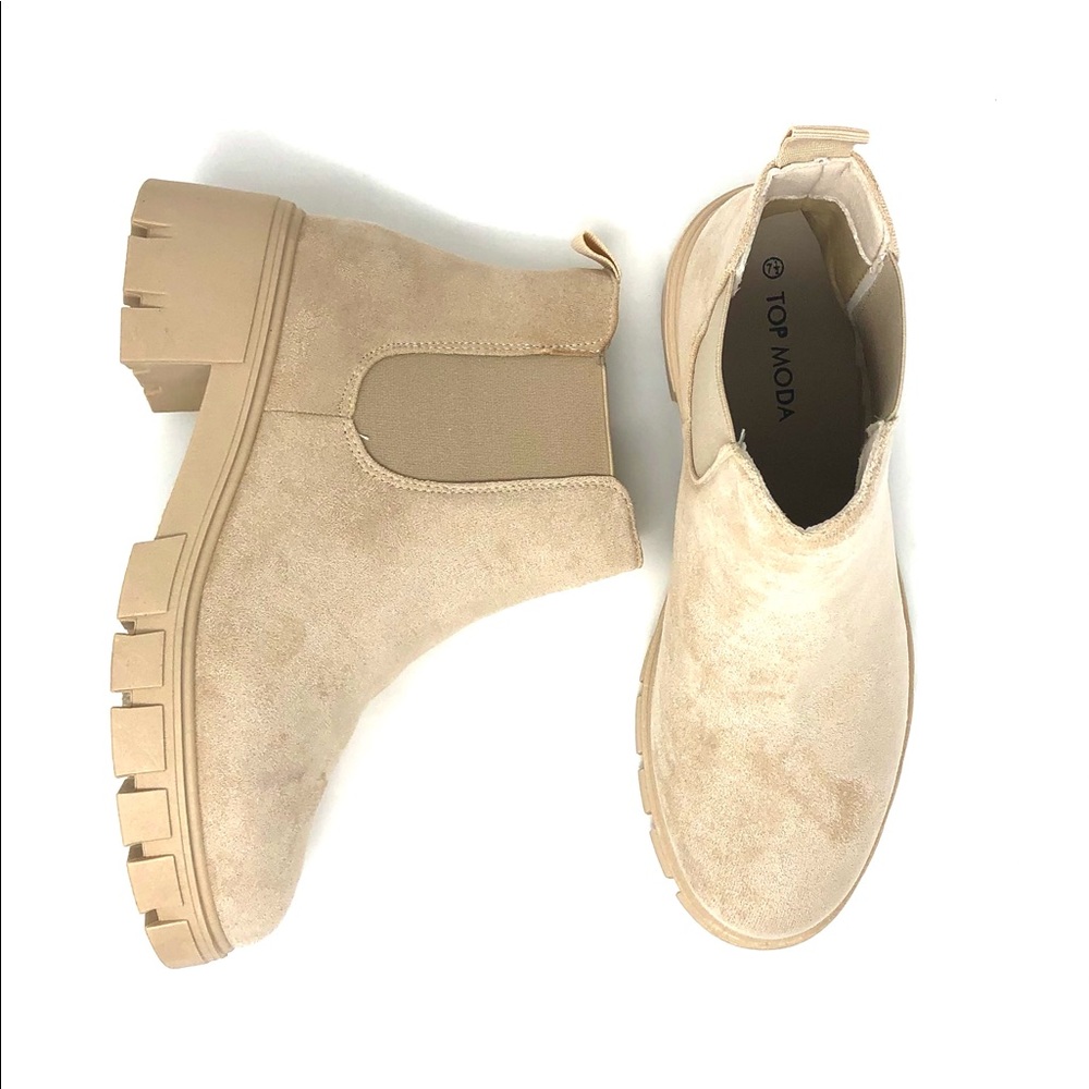 Beige Vegan Suede Lug Chelsea Boots - Picture 8 of 8